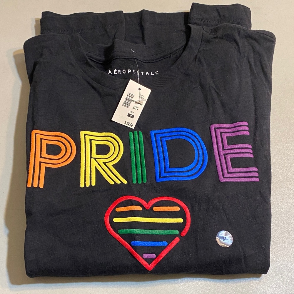 Aeropostale Black Pride Tee with Rainbow Heart